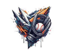 Chrome Catcher - Modern Vector Illustration, Graffiti and Abstract Geometric Digital Baseball AI Art