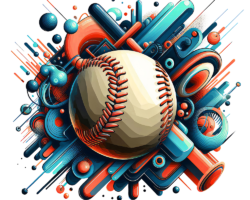 The Baseball Component - Geometric Abstraction, Flat 3D / Isometric Pop, Modern Baseball AI Art