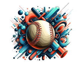 The Baseball Component - Geometric Abstraction, Flat 3D / Isometric Pop, Modern Baseball AI Art
