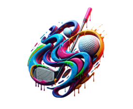 Groovy Splashed Golf Design - 3D Abstract Image, Fluid / Liquid Art, Graffiti / Street, Digital Golf AI Art