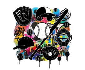 Baseball Essentials Stencil - Digital Collage / Stencil Art, Graffiti Image, Digital Baseball AI Art