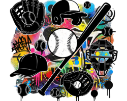 Baseball Essentials Stencil - Digital Collage / Stencil Art, Graffiti Image, Digital Baseball AI Art