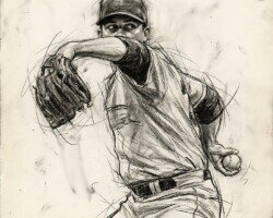 Coming At You - Baseball Pencil Image, Charcoal Sketch Art, Digital Baseball AI Art