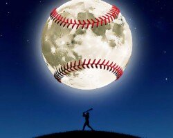 Moonshot Swing - Digital Baseball Surrealism, Photo Manipulation Art, Digital Baseball AI Art