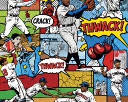 Thwaking! - Vintage Baseball Comics, Pop Art Image, Digital Baseball AI Art