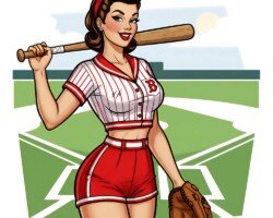 League of Her Own - 1940s/50s Baseball Image, American Pin-Up Art, Digital Baseball AI Art