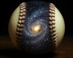 Nebula Galaxy Ball - Double Exposure Surrealism Art, Digital Fantasy Image, Digital Baseball AI Art