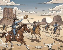The Wild West - Vintage Western Comic Baseball Image, Digital Baseball AI Art