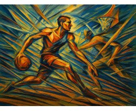 Angular Drive - Digital AI Basketball Image, Italian Futurism Art, Digital Basketball AI Art