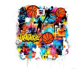 Graffiti Court Collage - Digital AI Basketball Image, Graffiti / Street Art, Digital Basketball AI Art