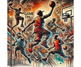 Asphalt Hoops - Digital Expressionist Basketball Painting, Street Art / Graffiti Mural Art, Digital Basketball AI Art