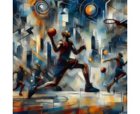 Geometric Approach - Digital AI Abstract Expressionism, Cubism & Futurism Basketball Art, Digital Basketball AI Art