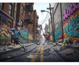 Keep Away - Comic Book / Graphic Novel Lacrosse Image, Deep Linear Perspective Art, Digital Lacrosse AI Art
