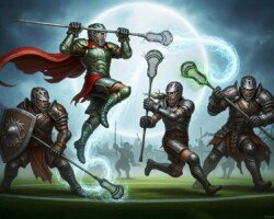 Mystic Midfielders - High-Fantasy Lacrosse Art, High-Magic Elemental AI Image, Digital Lacrosse AI Art