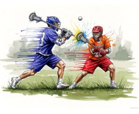Lacrosse Toss Up - Digital Watercolor Image, Graphic Comic Inking Art, Digital Lacrosse AI Art