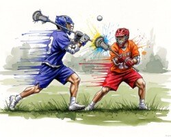 Lacrosse Toss Up - Digital Watercolor Image, Graphic Comic Inking Art, Digital Lacrosse AI Art