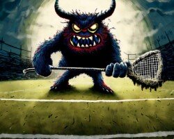 Game Day Gremlin - Grunge Digital Painting Art, Pop-Surrealism Lacrosse Image, Digital Lacrosse AI Art