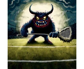 Game Day Gremlin - Grunge Digital Painting Art, Pop-Surrealism Lacrosse Image, Digital Lacrosse AI Art
