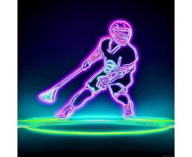 Synth Wave Striker - Neon / Light-Tube Lacrosse Image, Synthwave / Minimalist Art, Digital Lacrosse AI Art