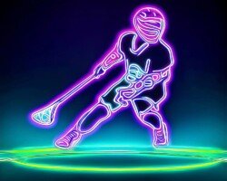 Synth Wave Striker - Neon / Light-Tube Lacrosse Image, Synthwave / Minimalist Art, Digital Lacrosse AI Art