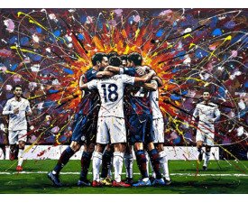 Explosive Unity - Abstract Expressionism Soccer Art, Action Painting/ Impasto Image, Photorealism / 3D AI Image, Digital Soccer AI Art