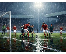 Storming the Goal - Digital Oil Painting Soccer Image / Modern Impressionism AI Art, Luminism & Reflection Art, Digital Soccer AI Art