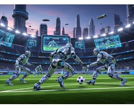 RoboCup 2150 - Futuristic Sci-Fi Soccer Image, Cyberpunk Sports Realism Art, Digital Soccer AI Art