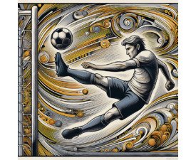 Gilded Goal - Art Nouveau & Symbolism AI Soccer Image, Woodcut & Engraving Aesthetic Art, Digital Soccer AI Art