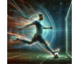 Quantum Soccer Kick - Cyberpunk / Sci-Fi HUD Aesthetic AI Image, Neon Glow Art, Digital Soccer AI Art