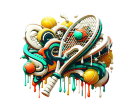 Neon Racket Drip - Pop Surrealism AI Tennis Image, 3D Digital / Vector-Style Illustration Art, Digital Tennis AI Art