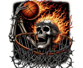 Inferno Skeleton Slam - Tattoo / Flash Digital AI Basketball Image, Skater / Streetwear Art, Digital Basketball AI Art
