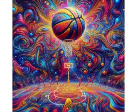 Psychedelic Play - Digital Post-Impressionism AI Basketball Image, Surrealism Sports Image, Psychedelic / Visionary Art, Digital Basketball AI Art