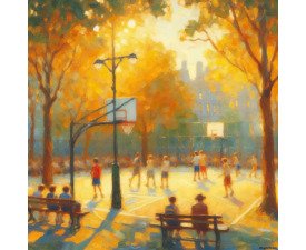 Autumn Hoops - Digital Impressionism AI Basketball Image, Simulated Oil Painting Art, Digital Basketball AI Art