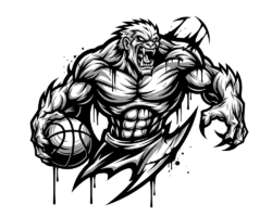 Hardwood Howler - Digital AI Basketball Image, Sports Mascot / Esports Logo, Digital Basketball AI Art