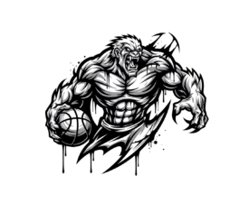 Hardwood Howler - Digital AI Basketball Image, Sports Mascot / Esports Logo, Digital Basketball AI Art