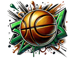 Green Funk Ball - Digital AI Basketball Image, Graffiti & Urban Influence Art, Digital Basketball AI Art