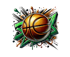 Green Funk Ball - Digital AI Basketball Image, Graffiti & Urban Influence Art, Digital Basketball AI Art
