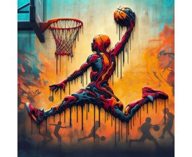Liquid Hangtime - Surrealist Urban Basketball AI Image, Liquid Paint Art, Digital Basketball AI Art