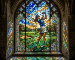 Sanctuary Swing - Digital Stained Golf Glass Art, Gothic Design with Art Nouveau, Digital Golf AI Art