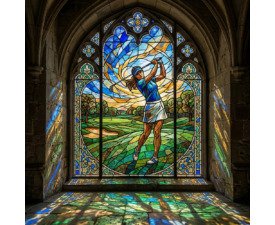 Sanctuary Swing - Digital Stained Golf Glass Art, Gothic Design with Art Nouveau, Digital Golf AI Art