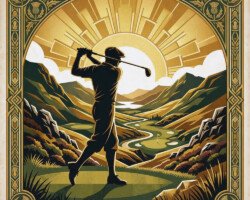 Golden Era Drive - Digital Graphic Golf Illustration, Vintage Art Deco Poster, Digital Golf AI Art
