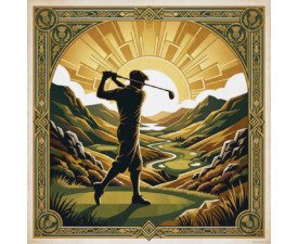 Golden Era Drive - Digital Graphic Golf Illustration, Vintage Art Deco Poster, Digital Golf AI Art