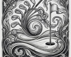 Nouveau Links - Art Nouveau Golf Image, Monochromatic Digital Illustration, Digital Golf AI Art