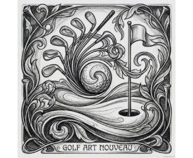 Nouveau Links - Art Nouveau Golf Image, Monochromatic Digital Illustration, Digital Golf AI Art