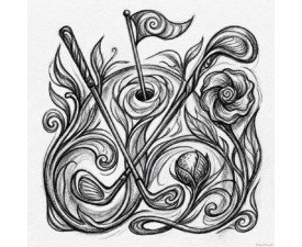 Botanical Crest - Botanical Art Nouveau Sketch Image, Monochromatic Charcoal and Graphite Drawing, Digital Golf AI Art