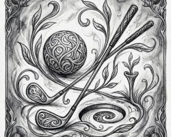 The Celtic Crest - Celtic Revival Golf Art, Monochromatic Charcoal and Ink Illustration, Digital Golf AI Art