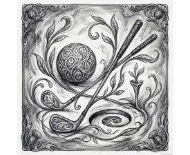 The Celtic Crest - Celtic Revival Golf Art, Monochromatic Charcoal and Ink Illustration, Digital Golf AI Art