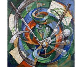 Blueprint of Impact - Futurist Cubism Golf Art, Digital Mixed-Media Painting Illustration, Digital Golf AI Art