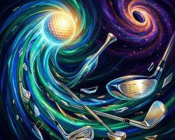 The Black Golf Hole - Cosmic Surrealism and Dynamic Expressionism, Digital Fantasy Painting, Digital Golf AI Art