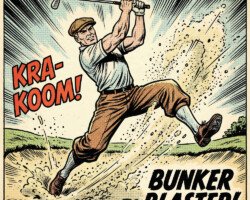 Golf Giant #42: Bunker Blaster! - Silver Age Comic Book Pop Art, Digital Comic Book Illustration, Digital Golf AI Art